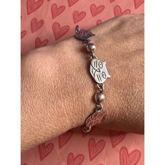 Vintage Sterling Silver 925 CAT Bracelet Happy Cats Bracelet With 925 Bead 7.25